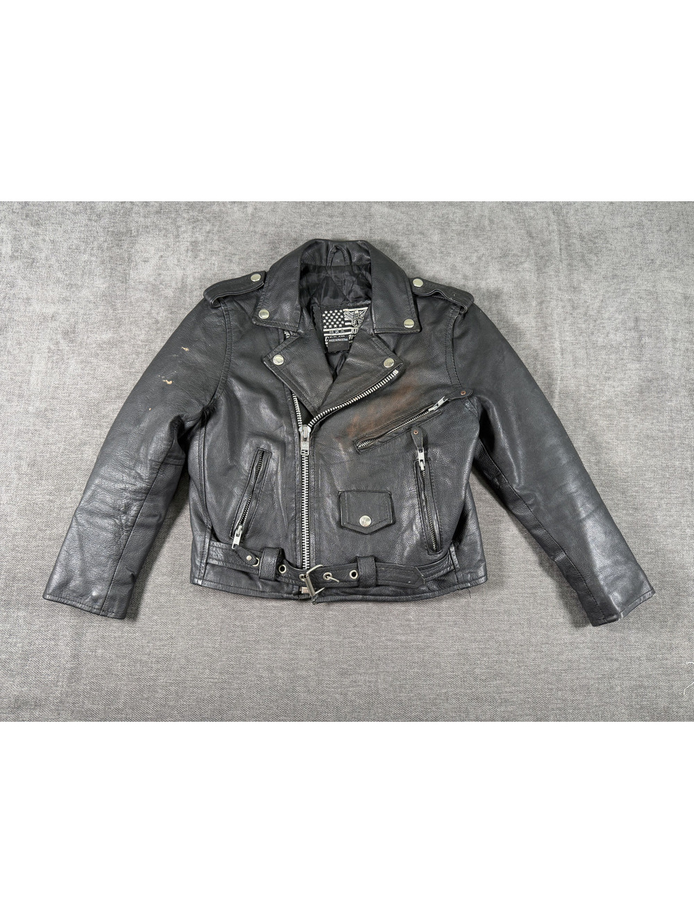 Dream Apparel Black Leather Biker Jacket with Belt, Medium